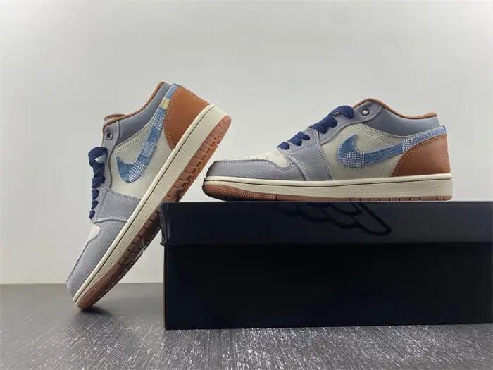 Air Jordan 1 Low SE Phantom Repaired Denim Swoosh 