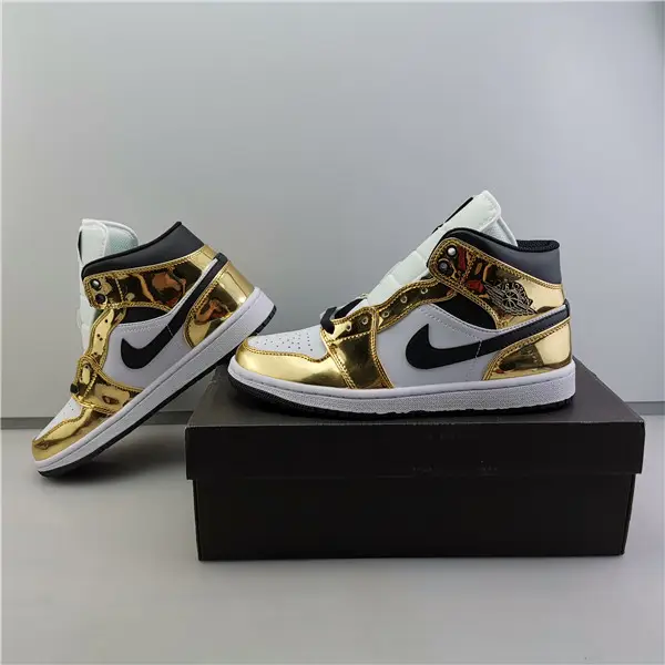 AIR JORDAN 1 MID WHITE METALLIC GOLD-BLACK 554727 