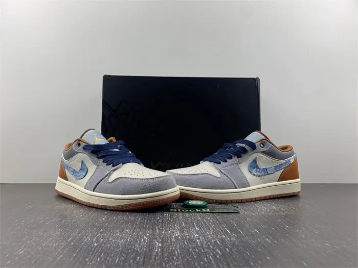 Air Jordan 1 Low SE Phantom Repaired Denim Swoosh 