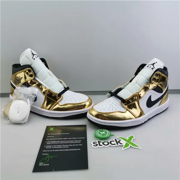 AIR JORDAN 1 MID WHITE/METALLIC GOLD-BLACK 554727  DEB1621