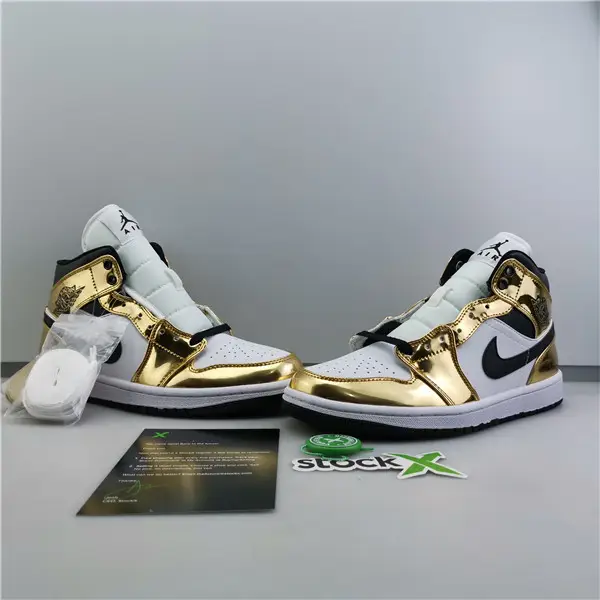 AIR JORDAN 1 MID WHITE METALLIC GOLD-BLACK 554727 