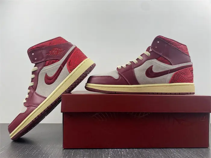Jordan 1 Mid SE Tiki Leaf Team Red 