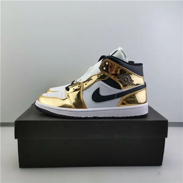 AIR JORDAN 1 MID WHITE METALLIC GOLD-BLACK 554727 