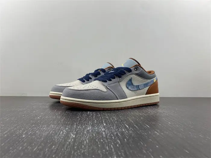 Air Jordan 1 Low SE Phantom Repaired Denim Swoosh 
