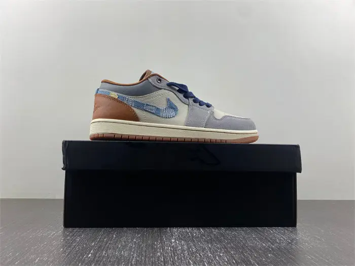 Air Jordan 1 Low SE Phantom Repaired Denim Swoosh 