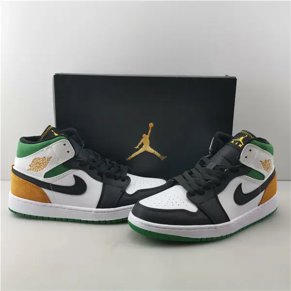 AIR JORDAN 1 MID SE WHITE LASER ORANGE LUCKY GREEN (GS)  CDB2247